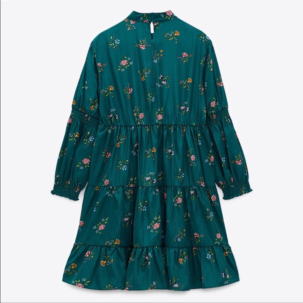 ZARA GreenPrint Mini Floral Dress Size S High Neck NWT. - Picture 3 of 10